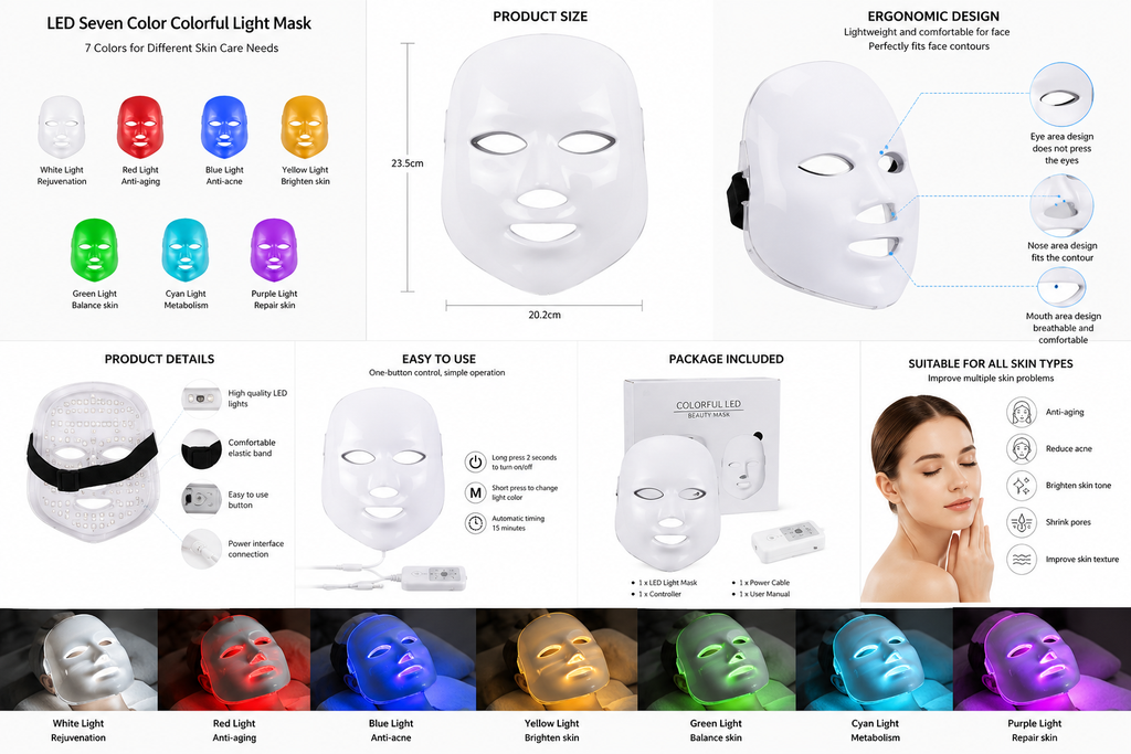 Máscara LED Facial 7 Colores — Fotonterapia Profesional en Casa