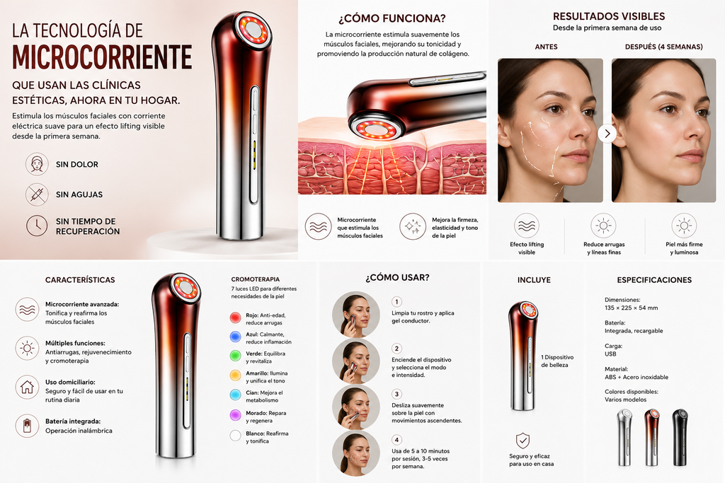 Dispositivo Facial EMS Microcorriente — Lifting y Tonificación